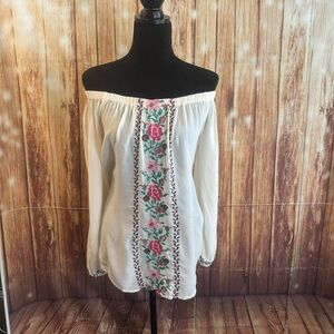 Old Navy Women’s Boho Embroidered Floral Off Shoulder Relaxed Blouse Size XS